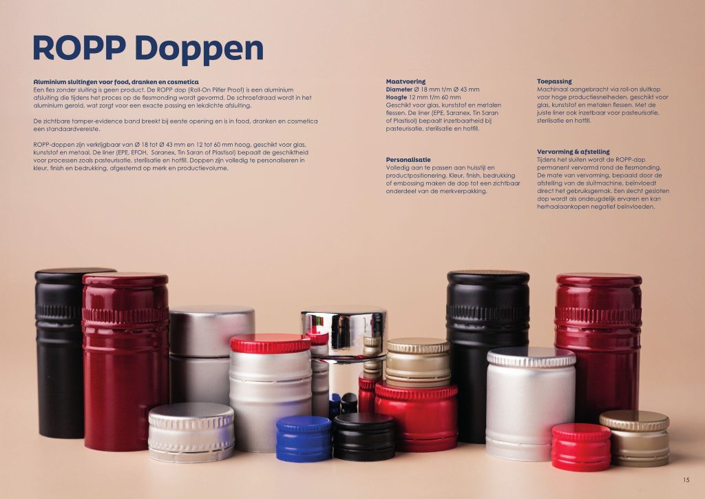 Spread with technical product information about ROPP caps